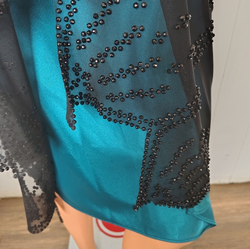 S. L. Fashions Dress; Size 12; Elegant Black and Teal Beaded Dress - Picture 8 of 11